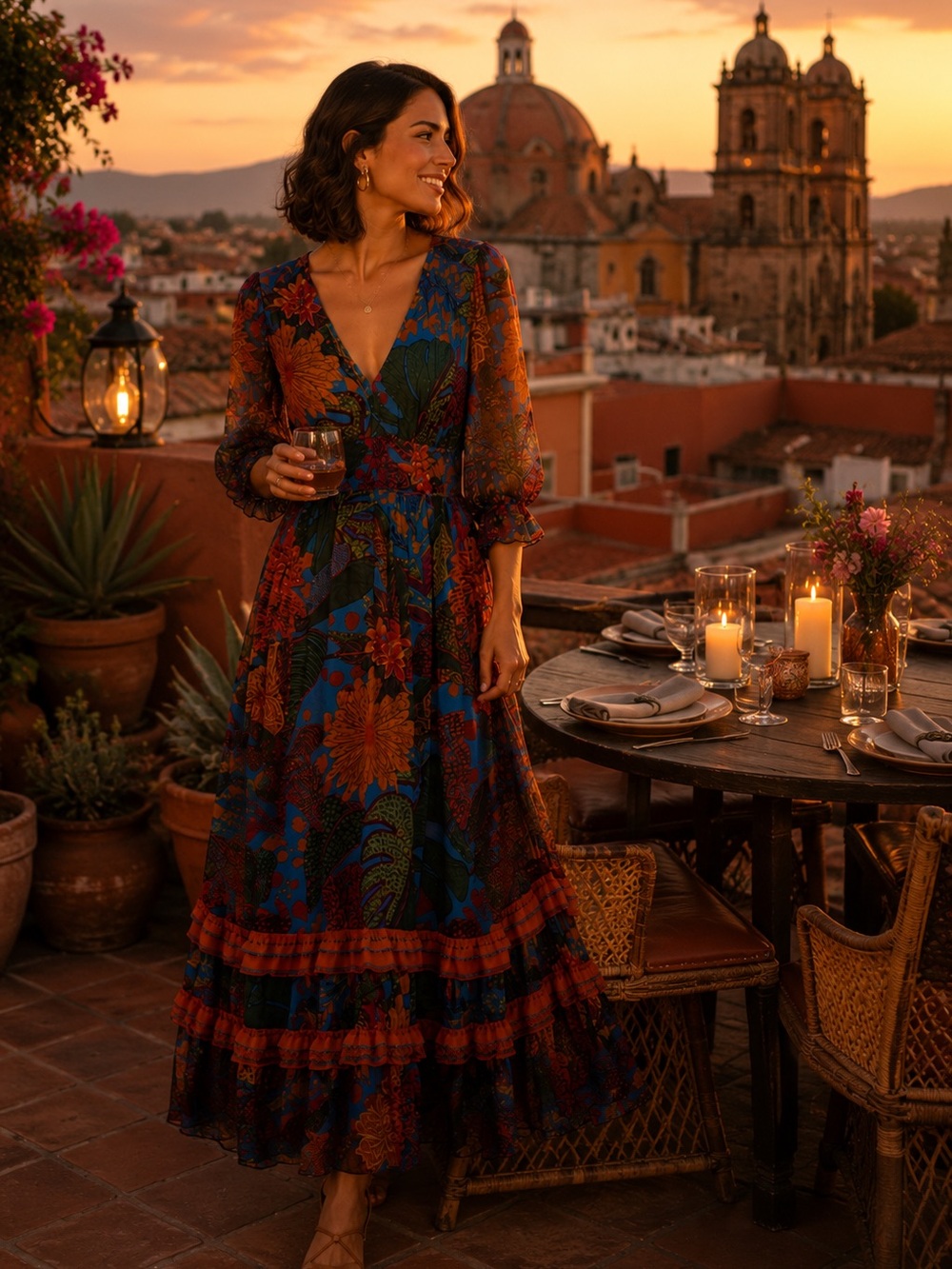 FARM Rio Multicolor Floral Maxi Dress with Blue and Orange - Picture 3 of 13